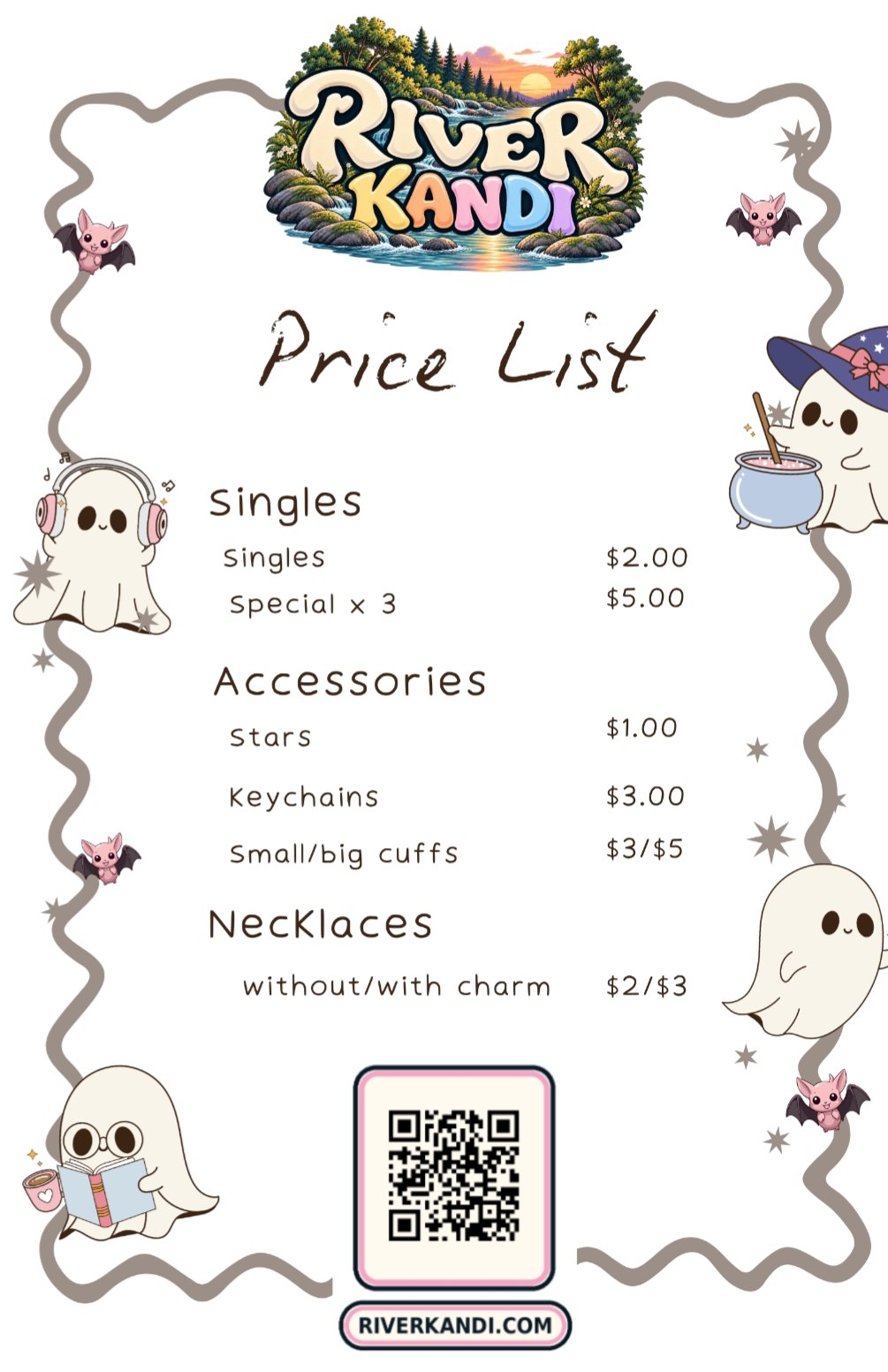 River Kandi Halloween price list flyer
